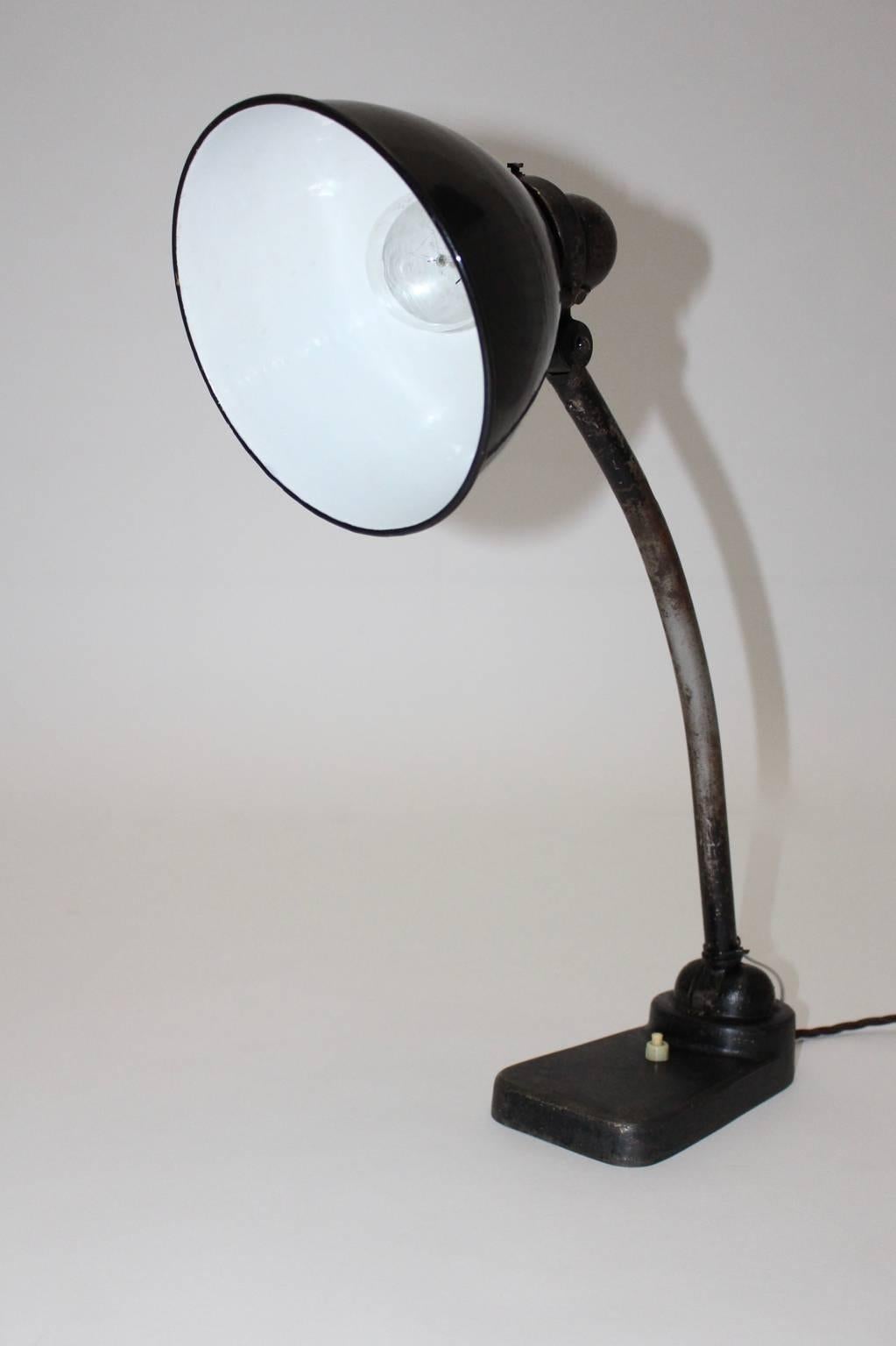 20th Century Black Bauhaus Vintage Metal Table Lamp by Christian Dell, 1930s, Germany For Sale