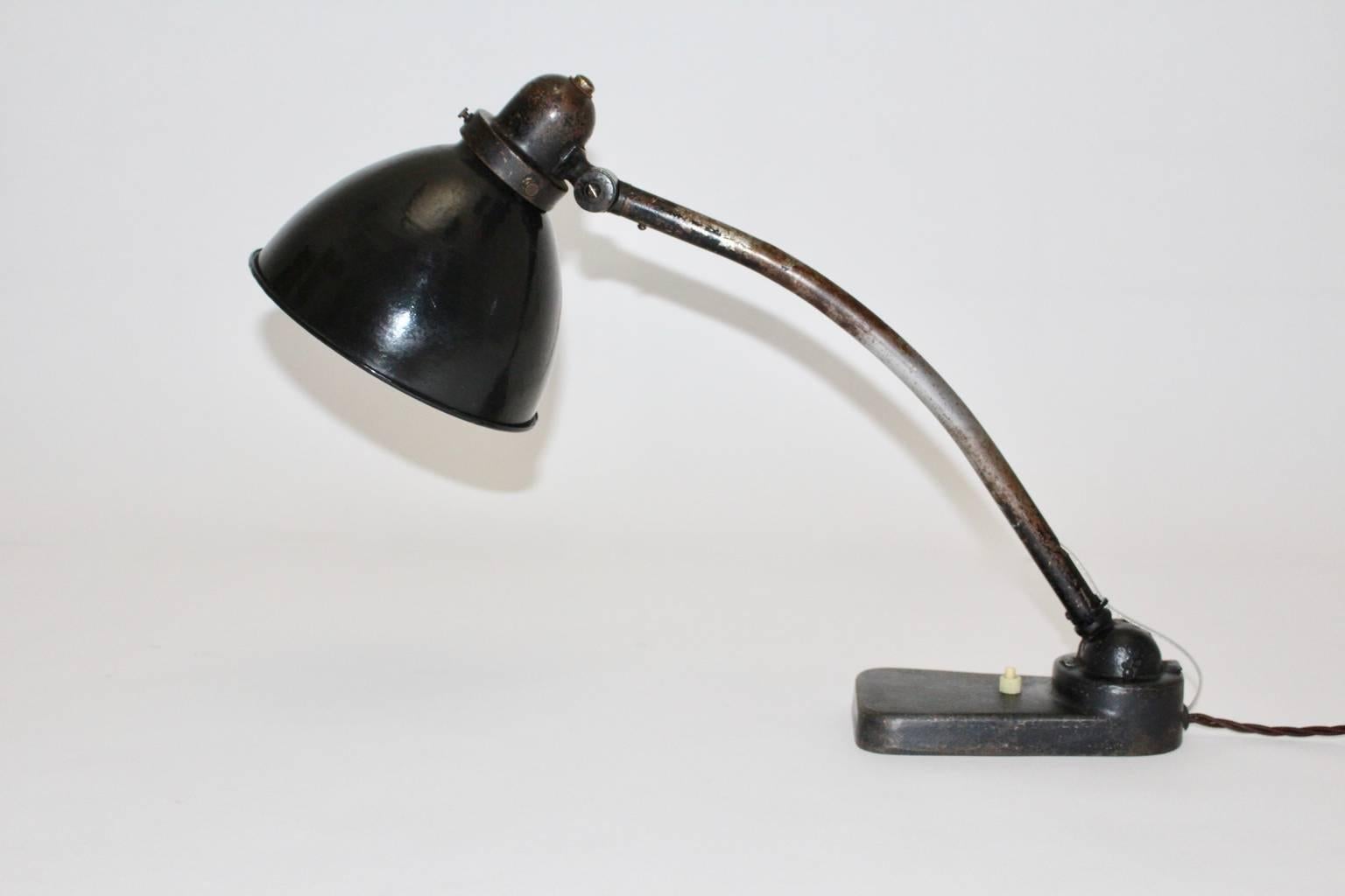 Black Bauhaus Vintage Metal Table Lamp by Christian Dell, 1930s, Germany For Sale 1