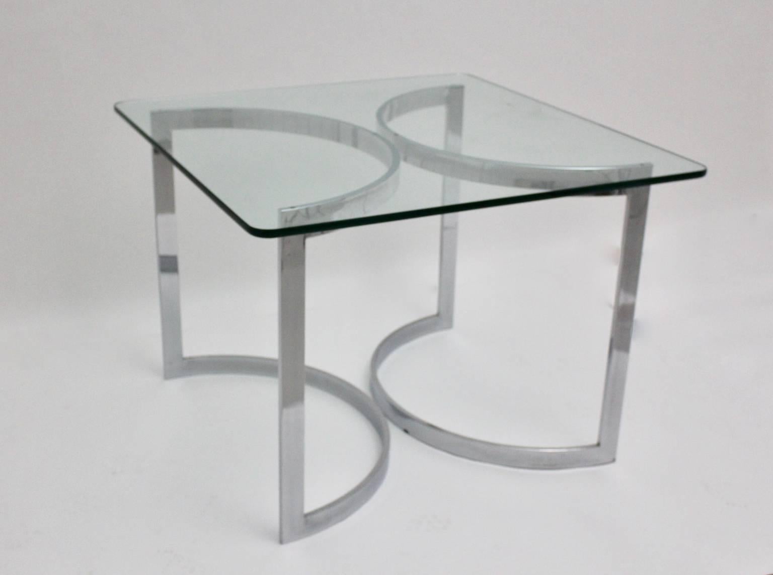 Mid-Century Modern Mid Century Modern Vintage Chrome Glass Dining Room Table, 1970, United Kingdom For Sale