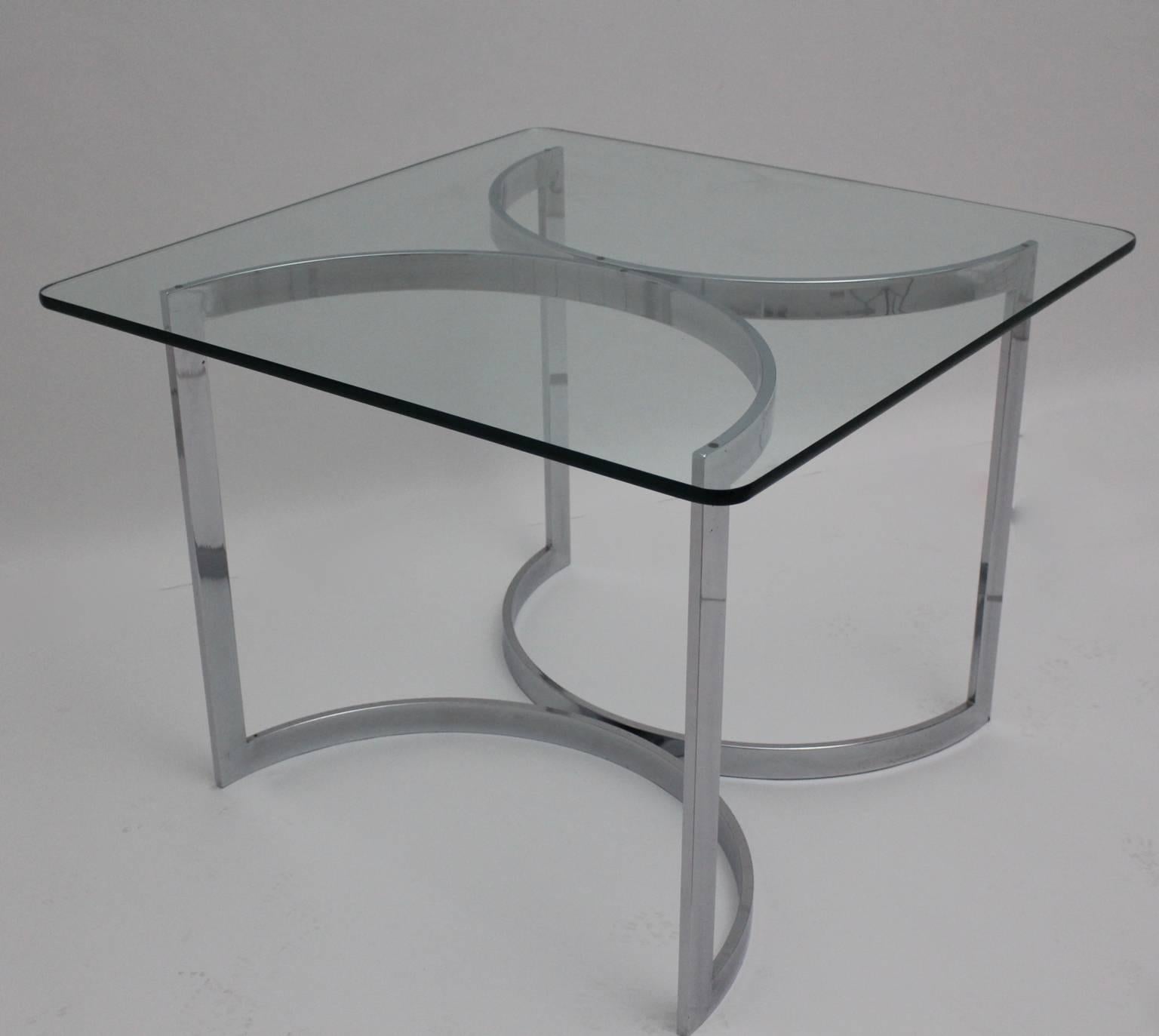 Mid Century Modern Vintage Chrome Glass Dining Room Table, 1970, United Kingdom In Good Condition For Sale In Vienna, AT