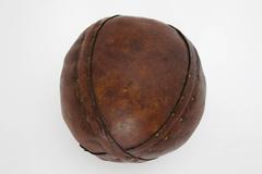 Art Deco Era Vintage Brown Stitched Leather Ball, 1920s