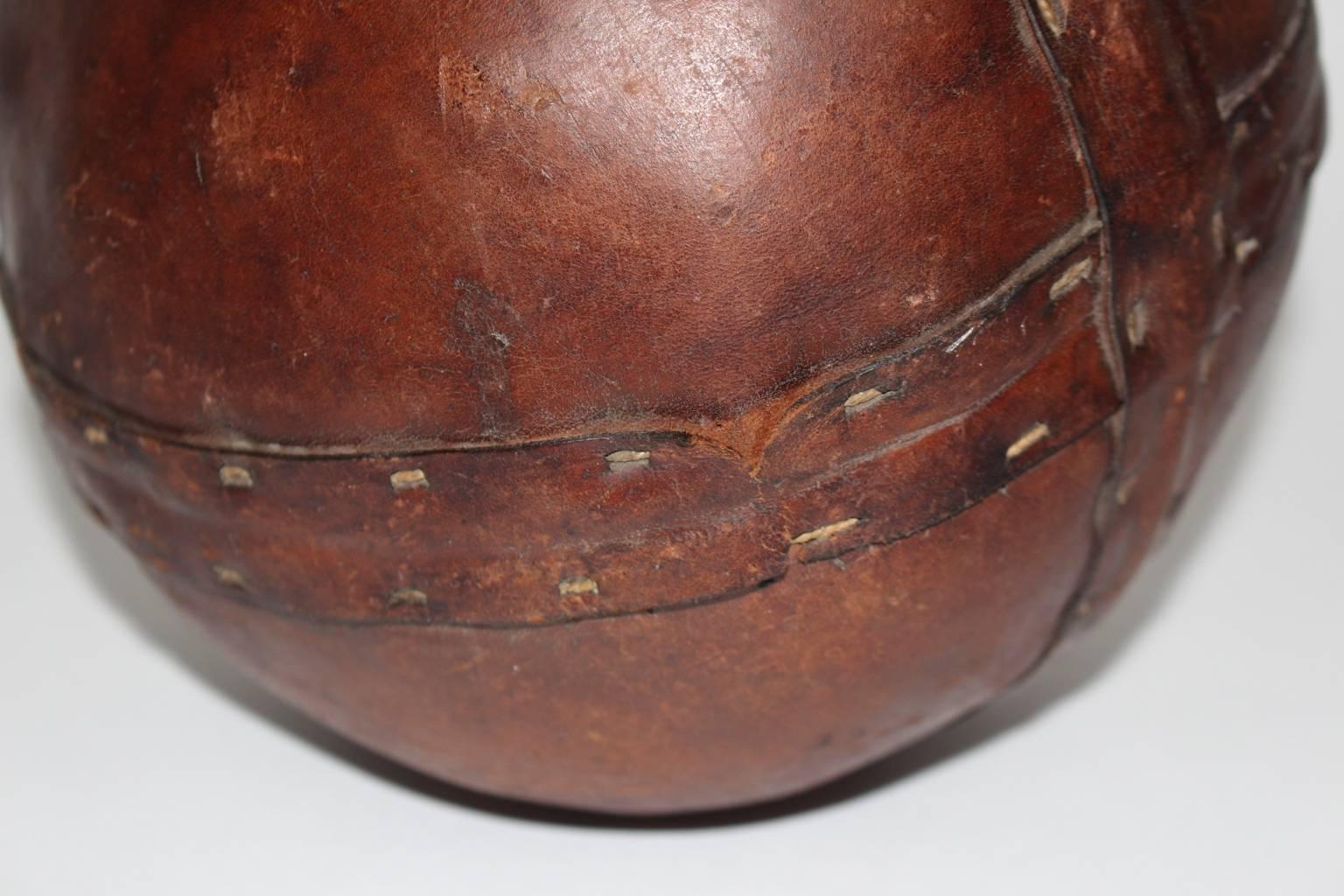Art Deco Era Vintage Brown Stitched Leather Ball, 1920s For Sale 2