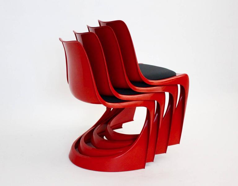 Space Age Red Plastic Vintage Chairs by Steen Ostergaard, 1966, Denmark In Good Condition For Sale In Vienna, AT