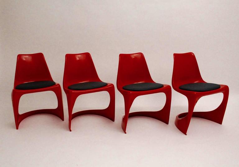 Fabric Space Age Red Plastic Vintage Chairs by Steen Ostergaard, 1966, Denmark For Sale