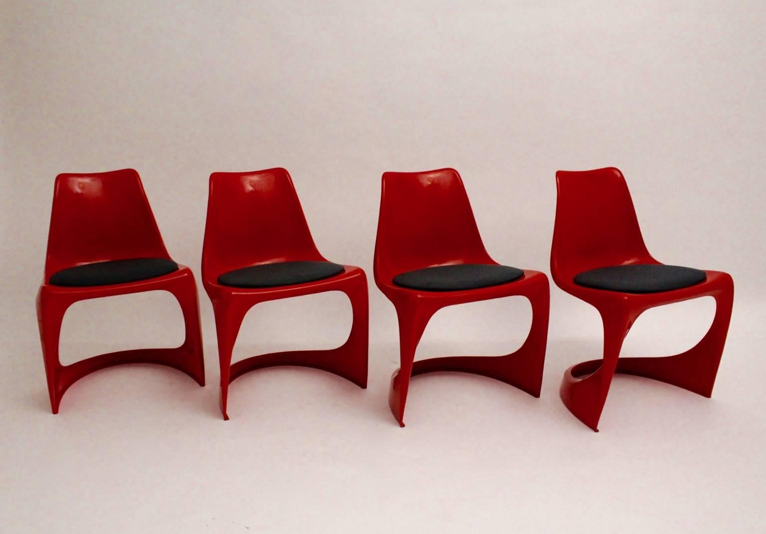 Danish Space Age Red Plastic Vintage Dining Chairs Steen Ostergaard, 1966, Denmark For Sale