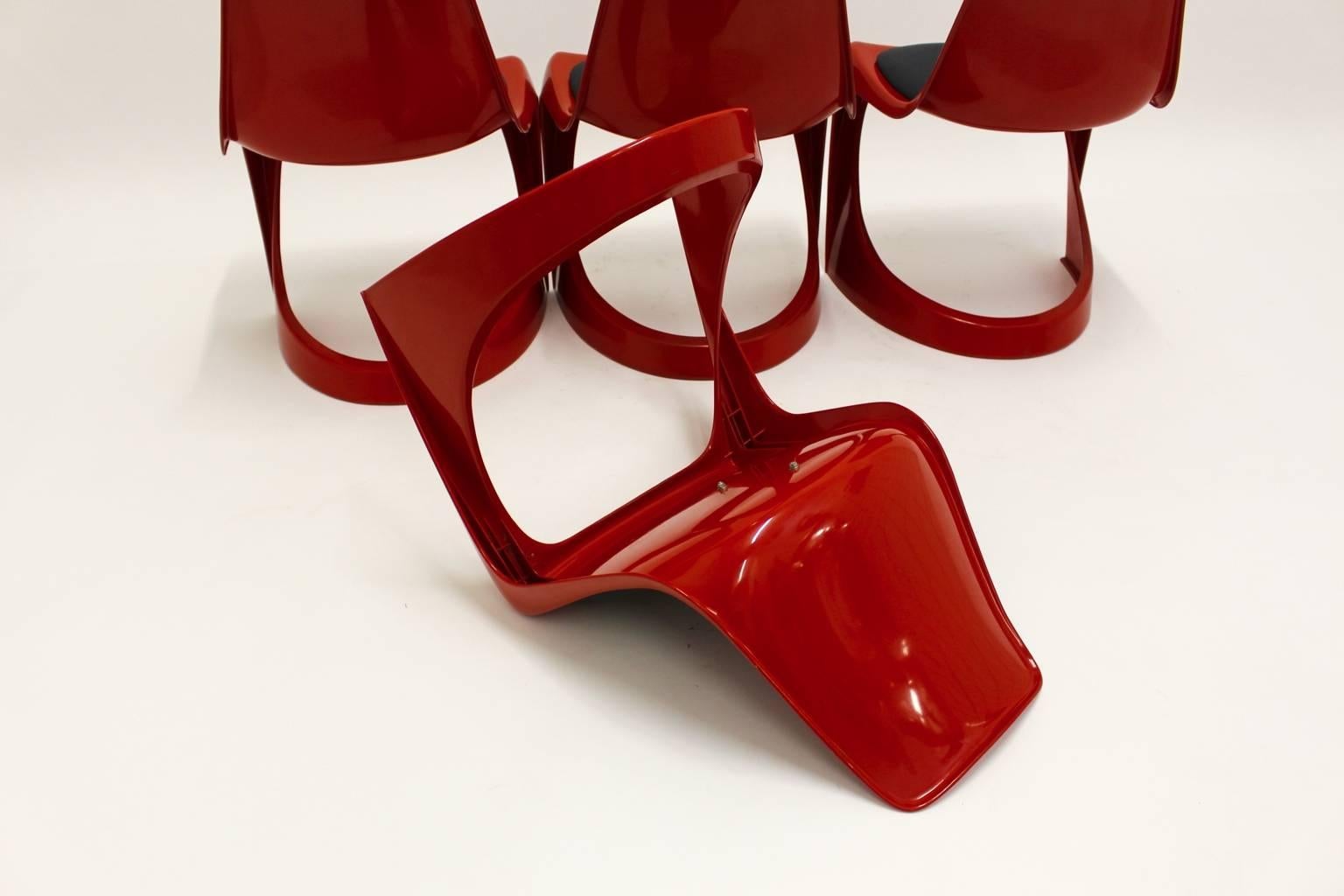 Fabric Space Age Red Plastic Vintage Dining Chairs Steen Ostergaard, 1966, Denmark For Sale