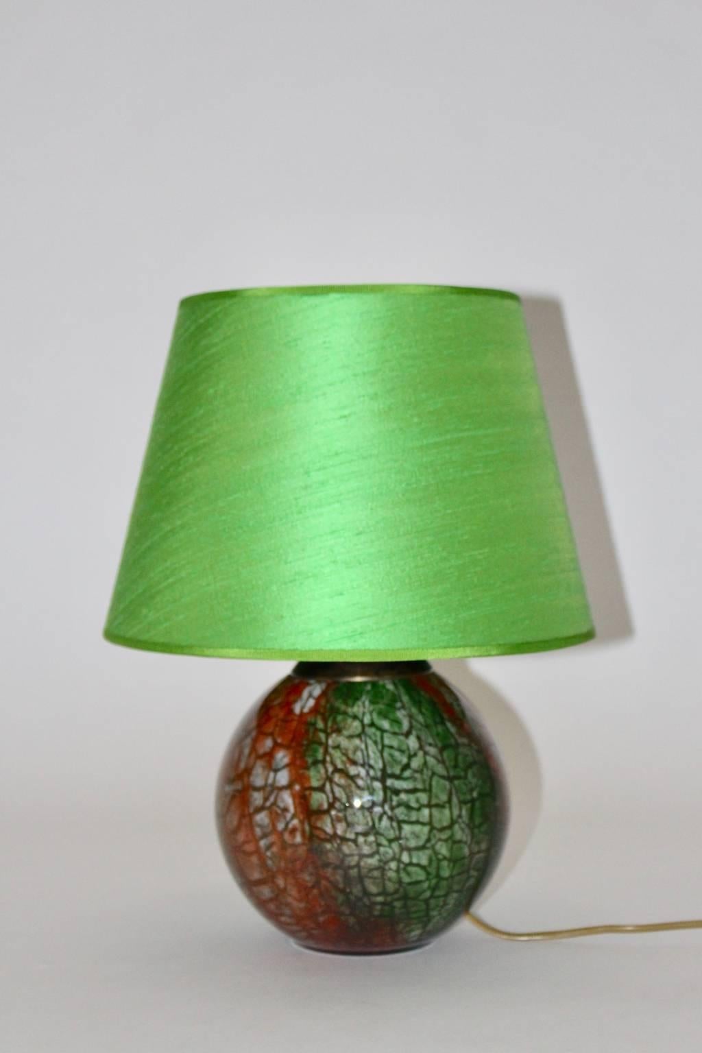 Mid-Century Modern Mid Century Modern Vintage Green Red Glass Ball Table Lamp by WMF Germany 1940s For Sale