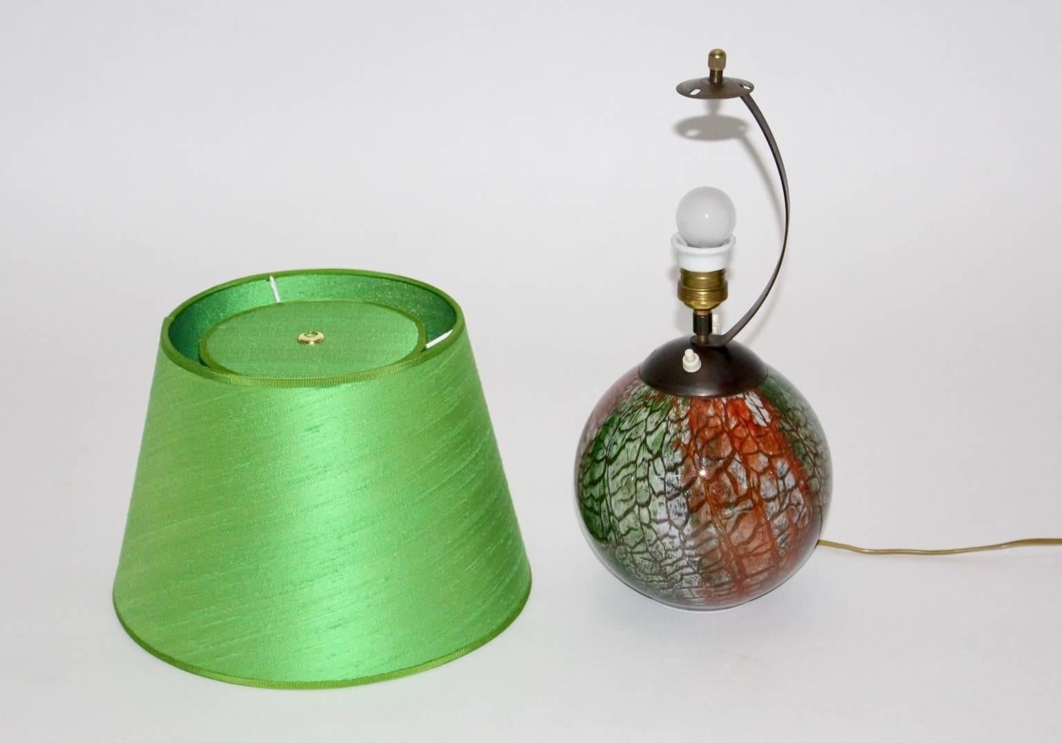 Mid-20th Century Mid Century Modern Vintage Green Red Glass Ball Table Lamp by WMF Germany 1940s For Sale
