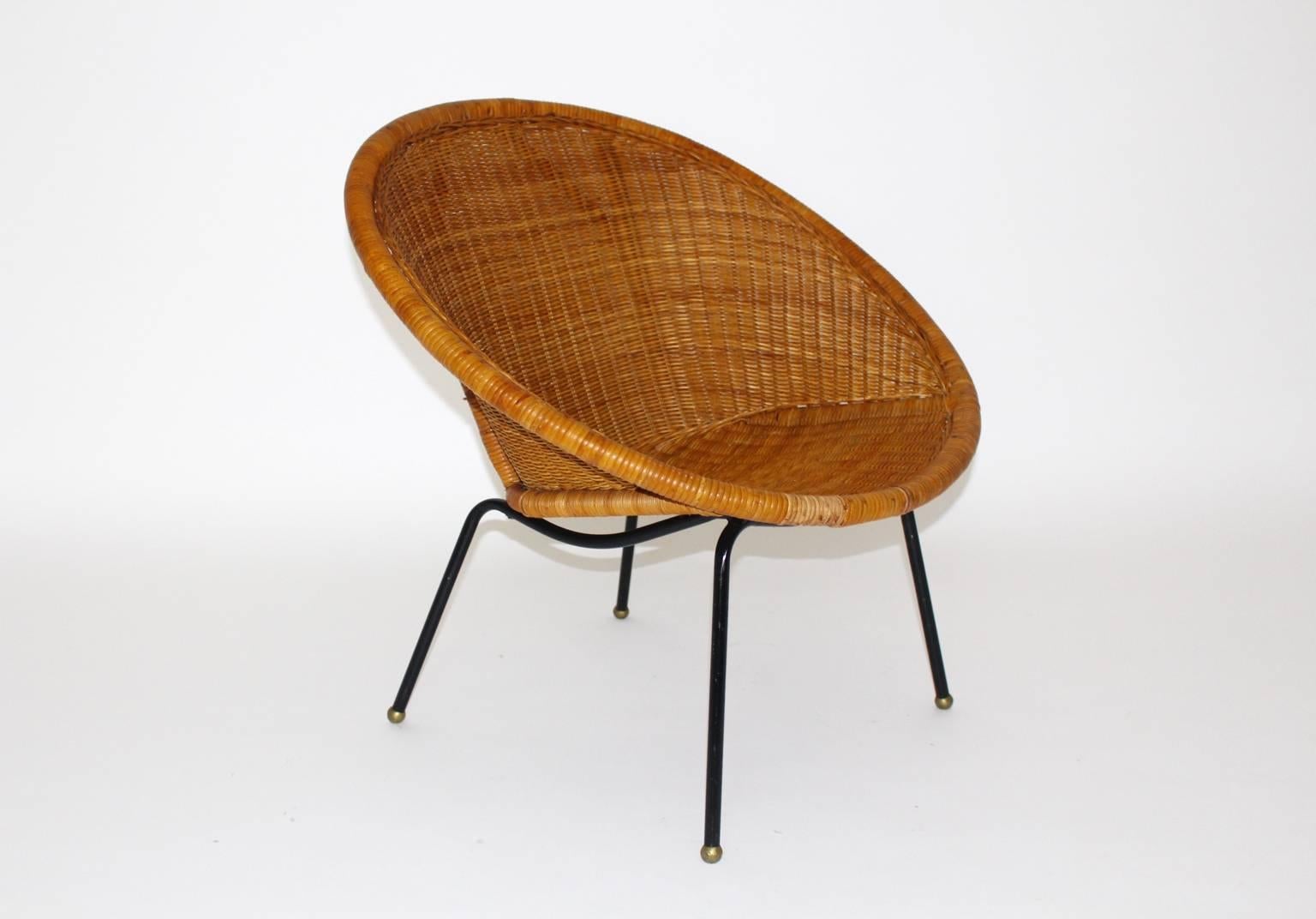 Mid-Century Modern Vintage Rattan Metal Vintage Armchair, 1950s Italy In Good Condition In Vienna, AT