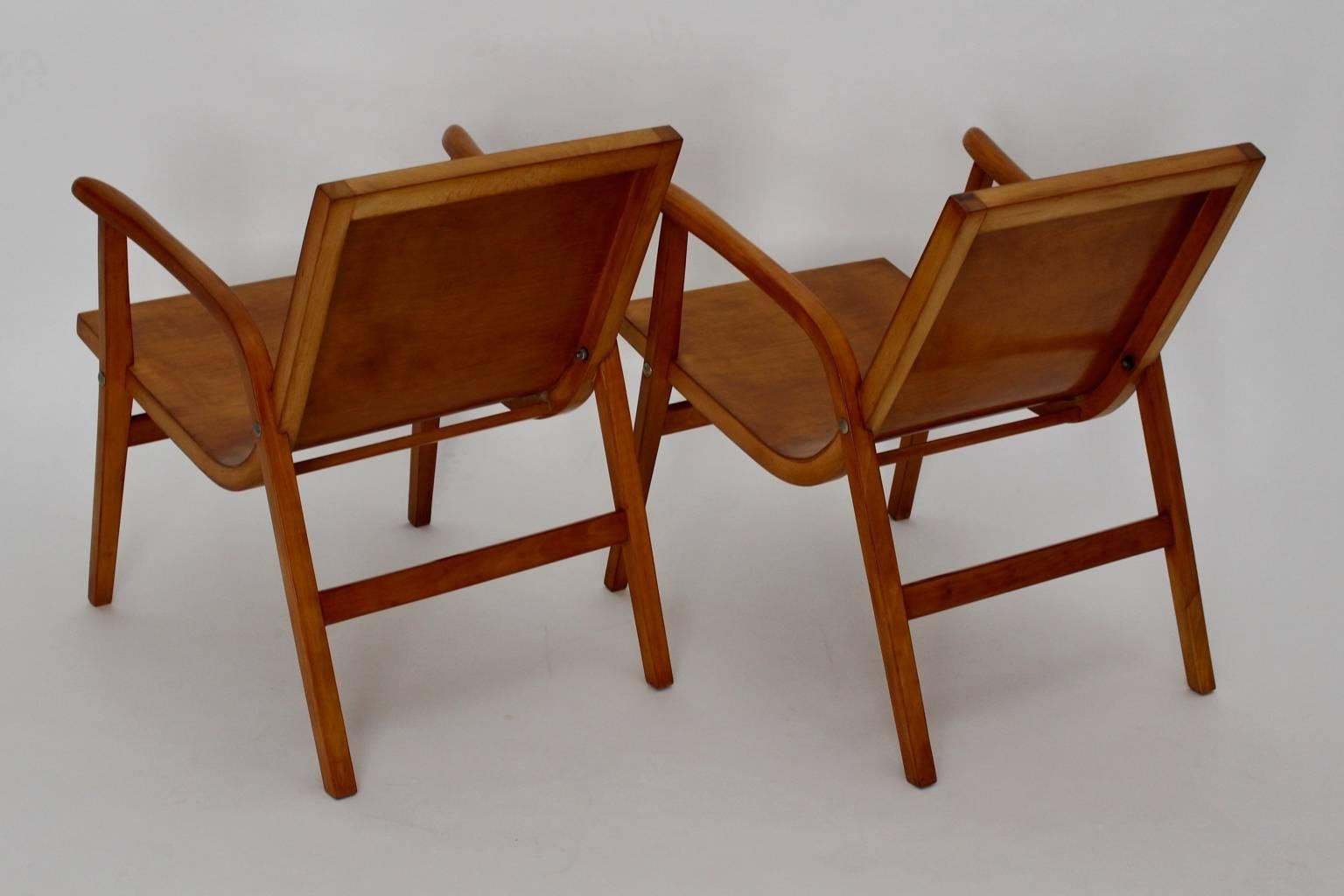 Austrian Mid-Century Modern Beech Vintage Roland Rainer Lounge Chairs, 1952, Vienna For Sale