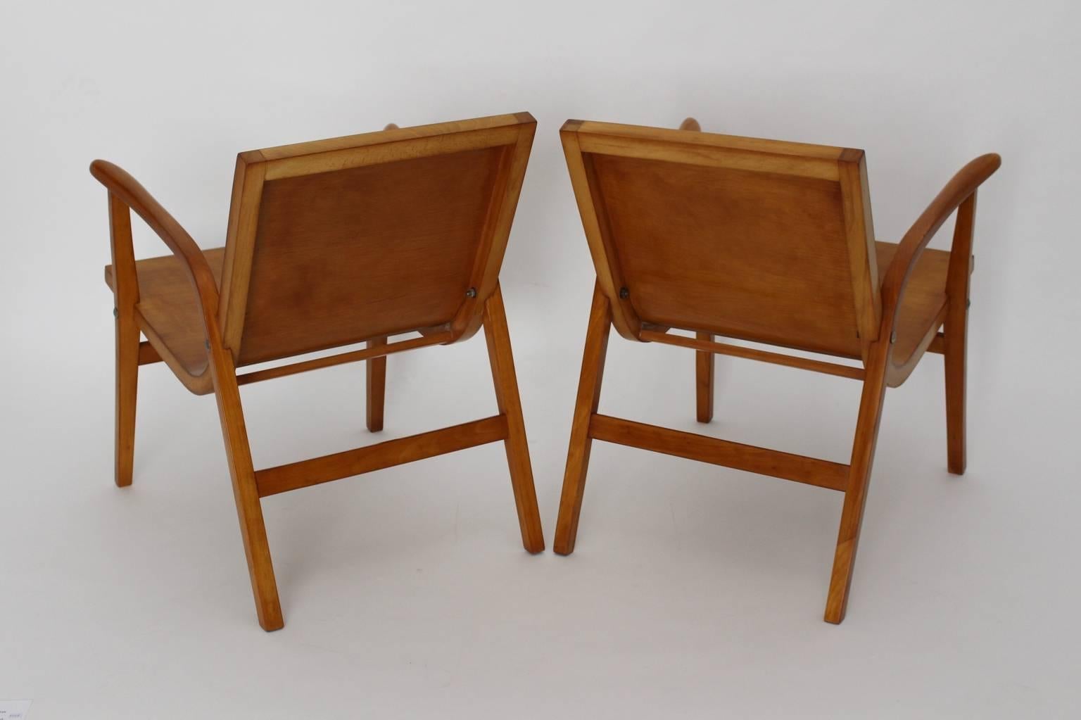 Mid-20th Century Mid-Century Modern Beech Vintage Roland Rainer Lounge Chairs, 1952, Vienna For Sale
