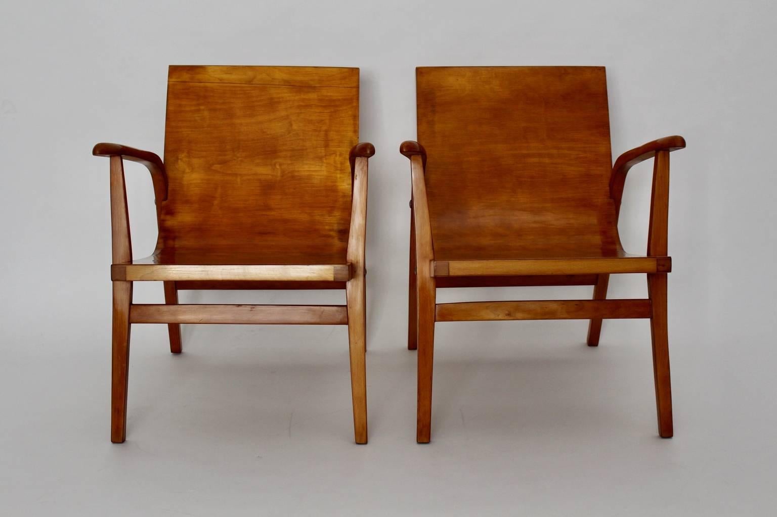 Mid-Century Modern Buche Vintage Roland Rainer Lounge Chairs, 1952, Wien im Zustand „Gut“ im Angebot in Vienna, AT