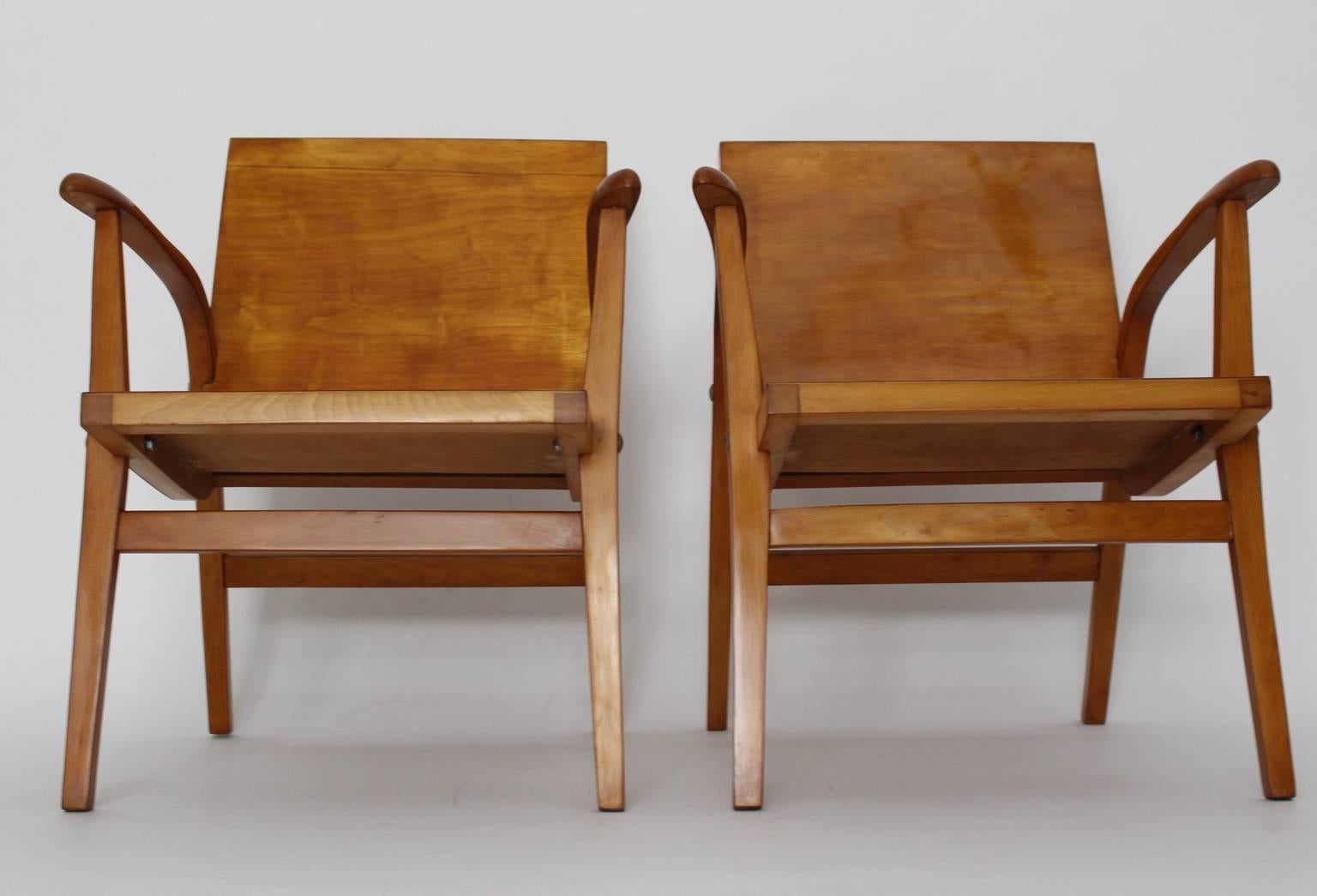 Mid-Century Modern Buche Vintage Roland Rainer Lounge Chairs, 1952, Wien (Mitte des 20. Jahrhunderts) im Angebot