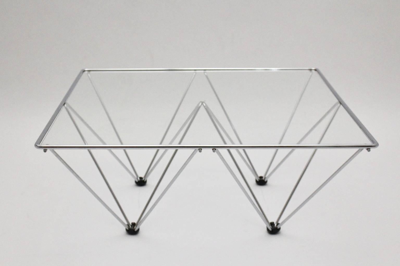 Modern Chromed Square Vintage Coffee Table in the Style of Paolo Piva circa 1980, Italy