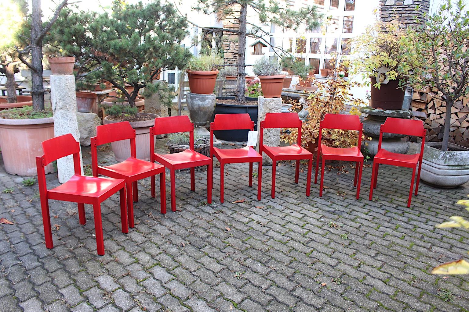 Mid Century Modern Red Vintage Beech Dining Room Chairs Rainer Schell 1960s 5