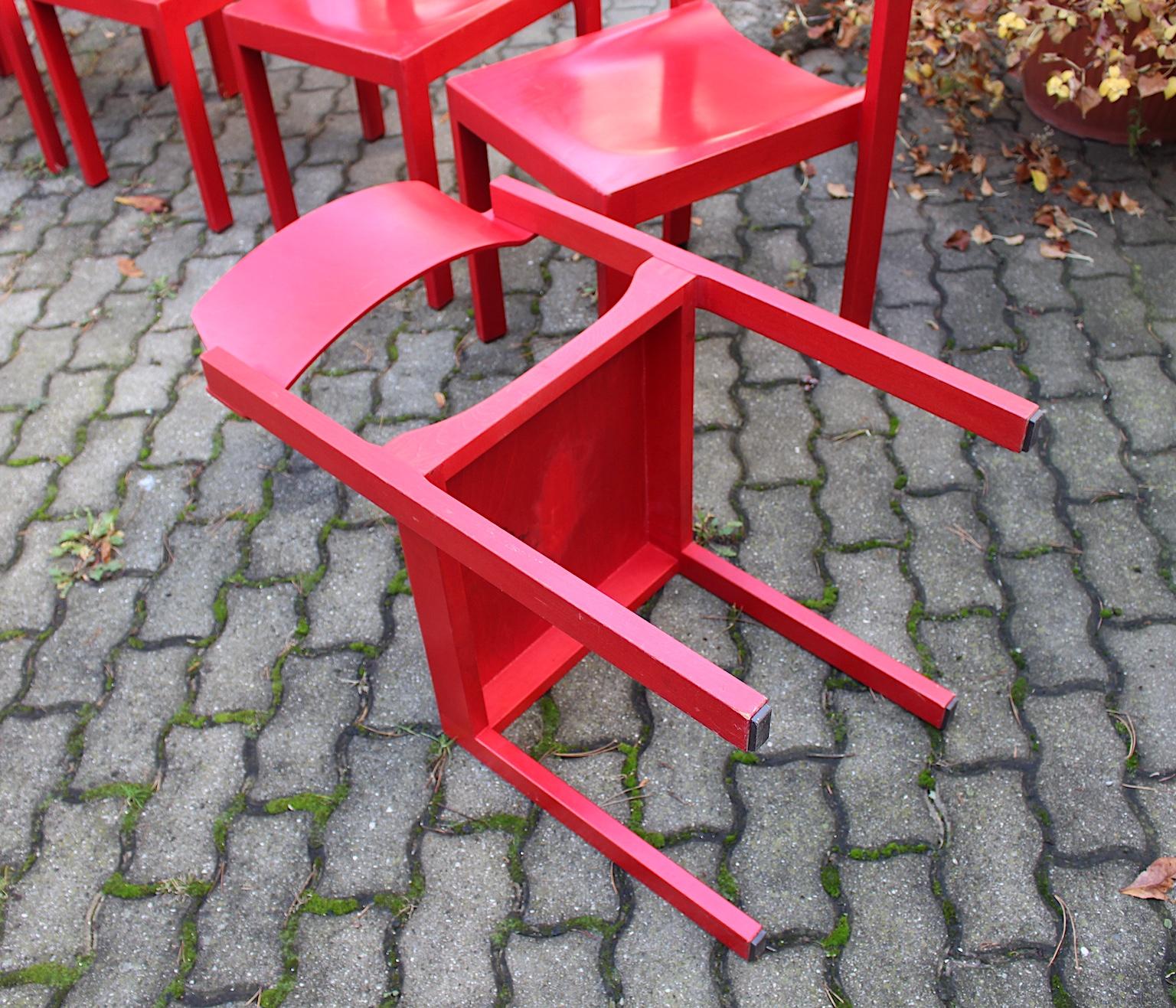 Mid Century Modern Red Vintage Beech Dining Room Chairs Rainer Schell 1960s 12
