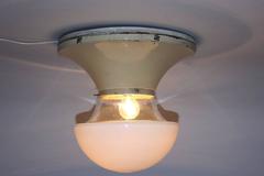 Bauhaus Vintage Ivory Metal Glass Flush Mount, Germany, 1930s