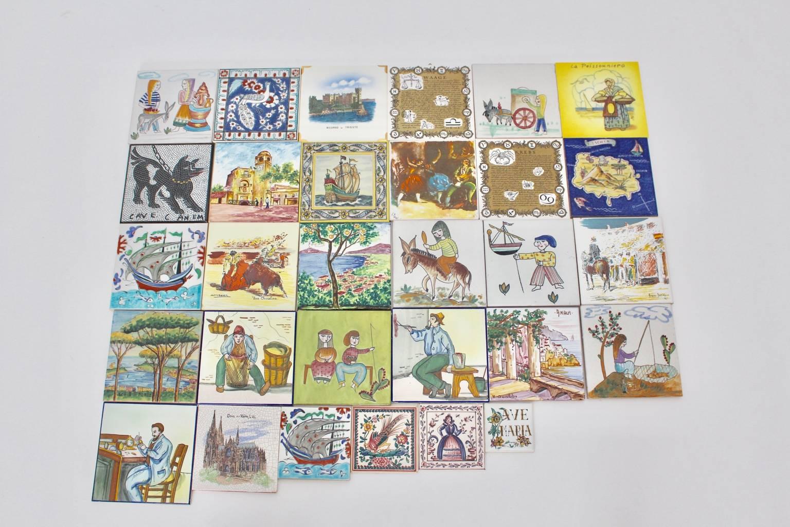 The collection of ceramic tiles includes 30 pieces of multicolored ceramic tiles from the 1960s.
The tiles were collected in Greece, Italy, Spain, Madeira and Portugal.

The ceramic tiles are partly signed and handmade.
The tiles were part of a