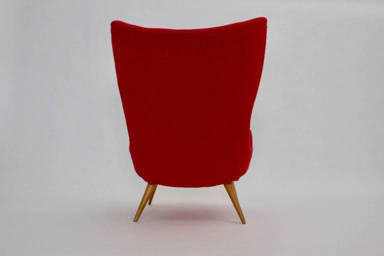 Red MidCentury Modern Lounge Chair Beech 1950s For Sale at 1stDibs