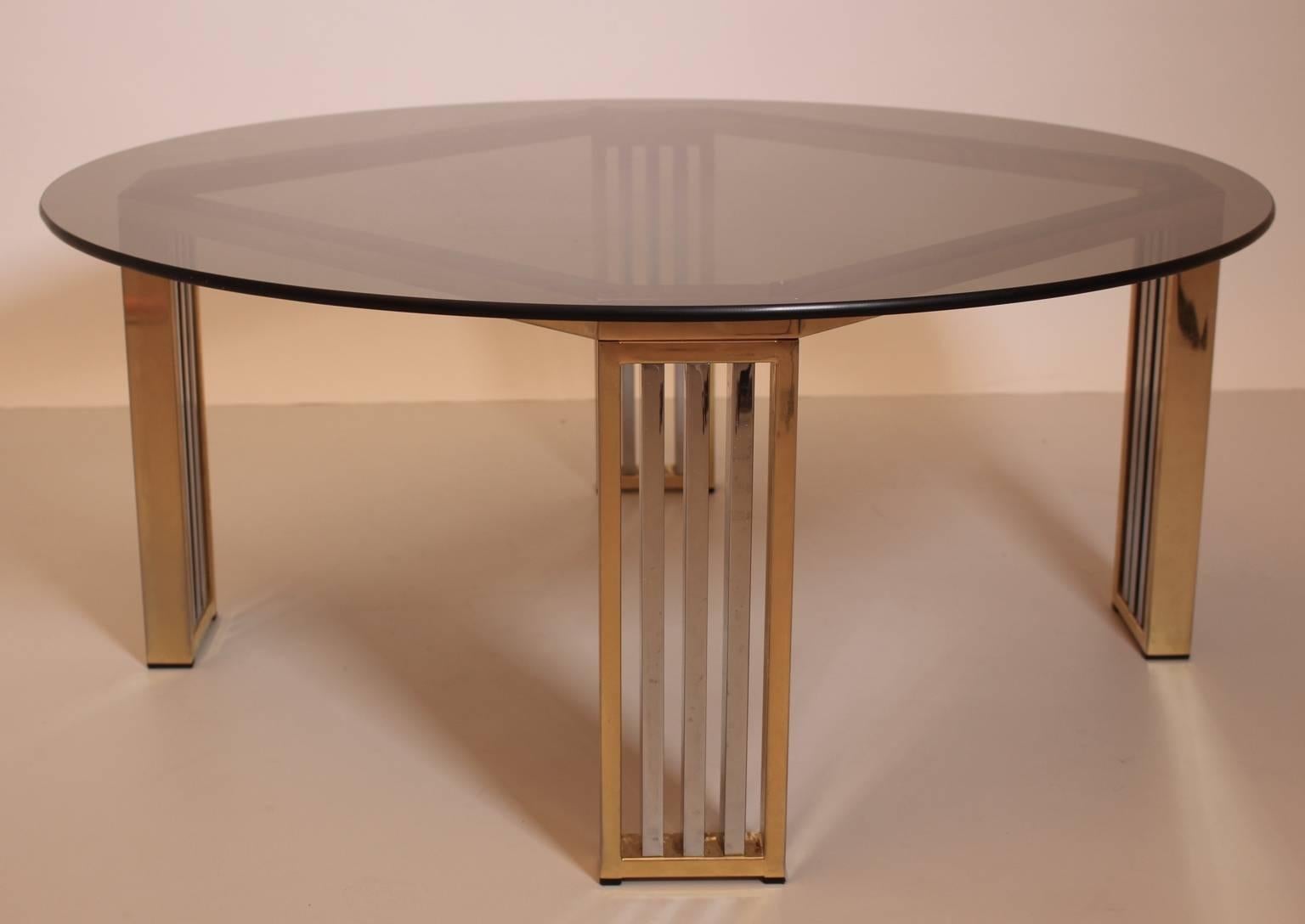 XX secolo Tavolino da caffè in ottone e cromo del Mid Century Modern Italia, circa 1970 in vendita
