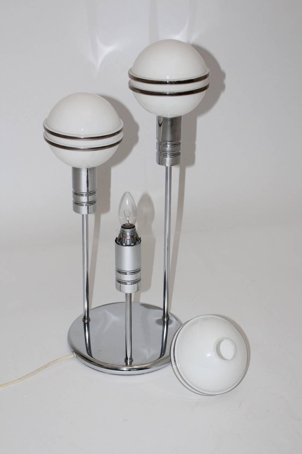 Milk Glass Art Deco Chrom Glass Table Lamp 1920s For Sale