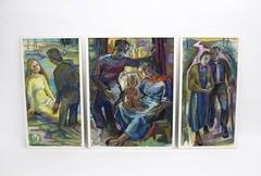 Modern Figural Triptychon Oil Painting by Maria Sturm, 1975-1983, Vienna