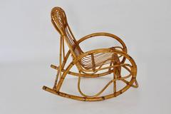 Riviera Style Vintage Organic Rattan Bamboo Rocking Chair, 1960s, Italy