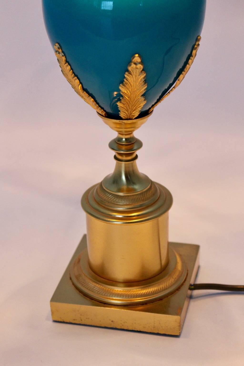 Textile Turquoise Table Lamp in the Style of Maison Charles, France, circa 1970