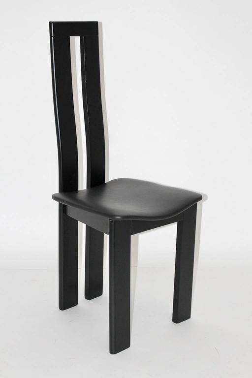 Leather Mid Century Modern Black Vintage Dining Chairs by Pietro Costantini 1970 Italy For Sale