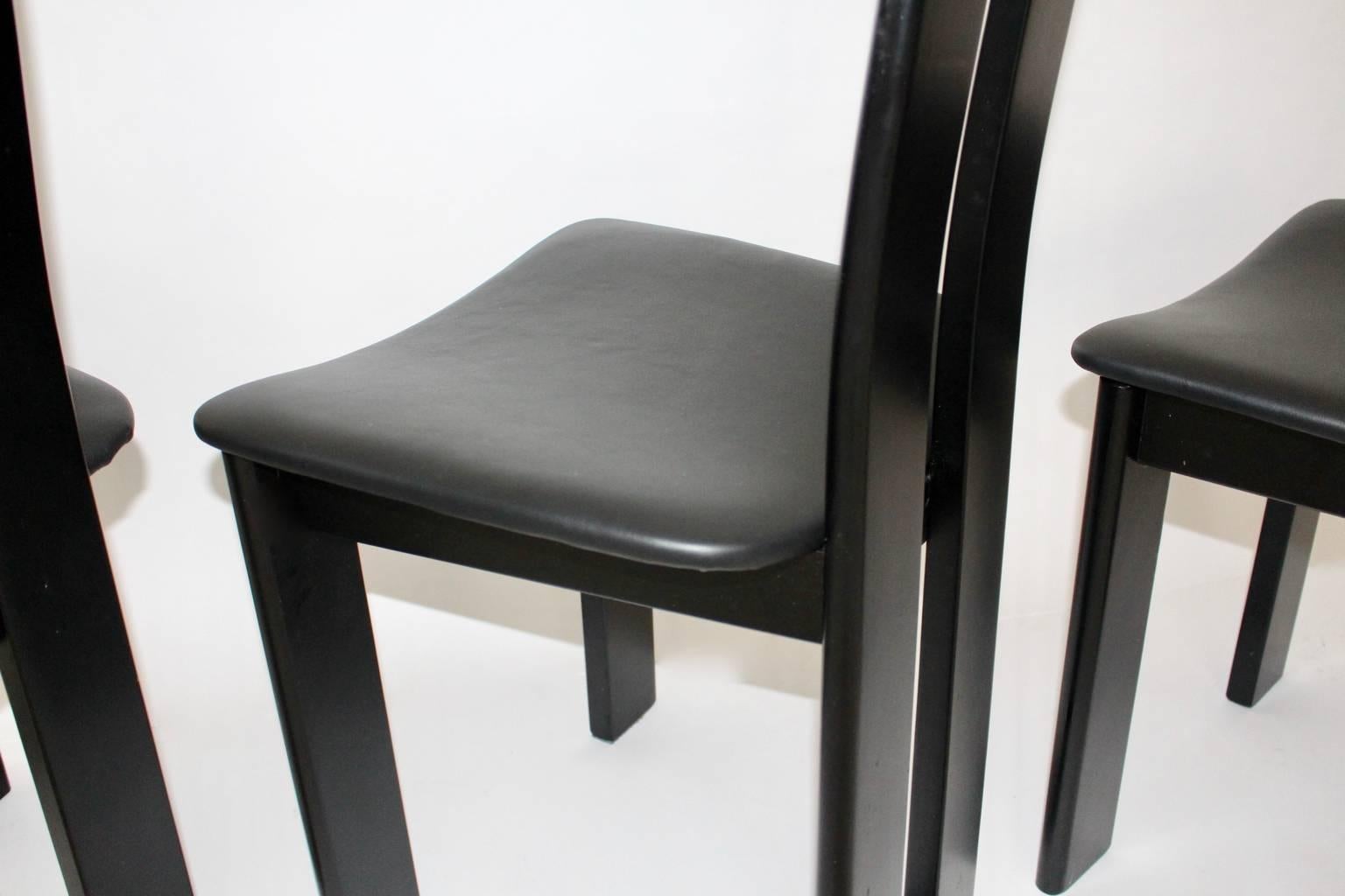 Leather Mid Century Modern Black Vintage Dining Chairs by Pietro Costantini 1970 Italy For Sale