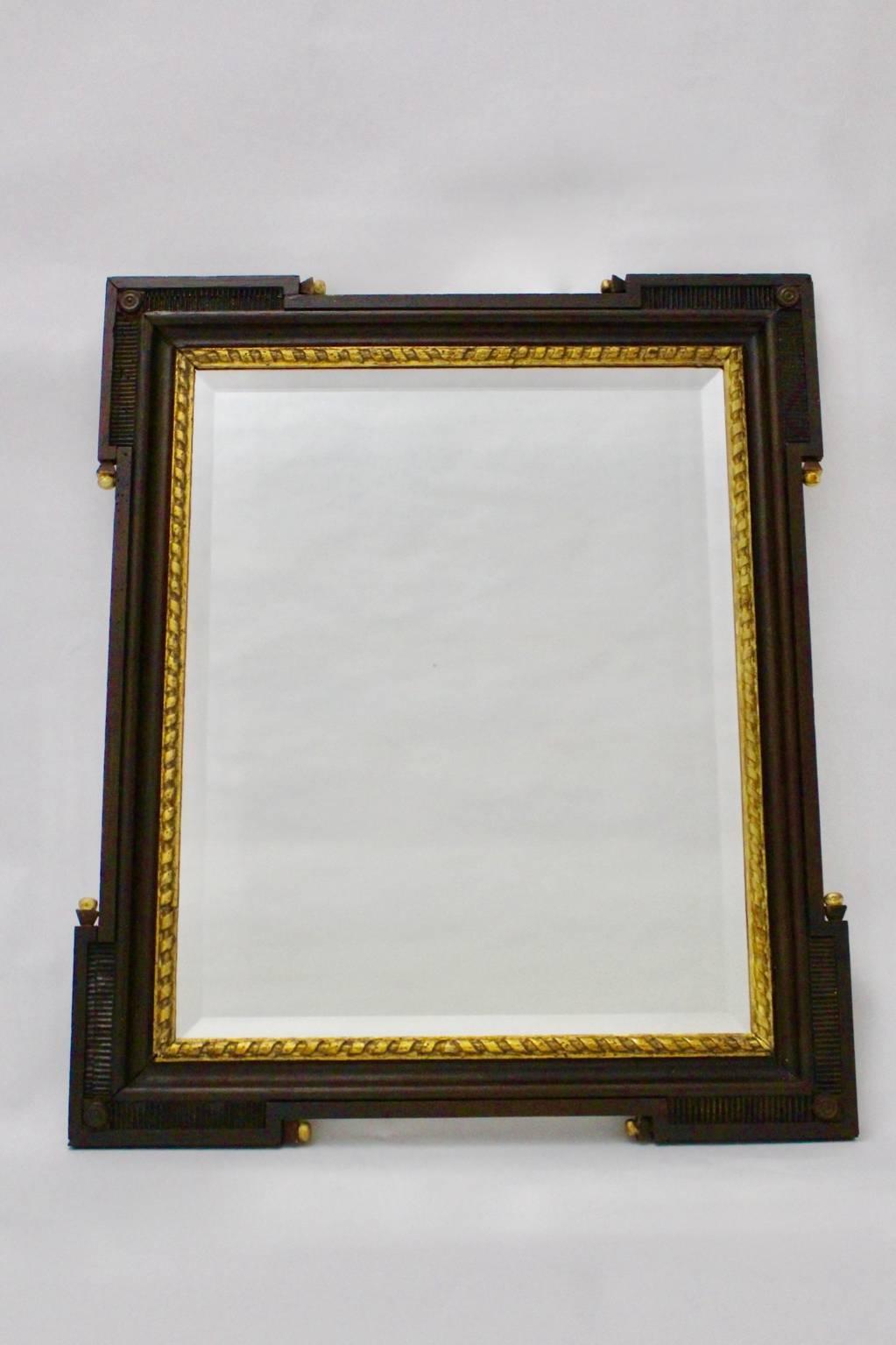 Louis XVI Antique Wall Mirror Rectangular Oak Wood Golden Louis Seize circa 1780, Austria For Sale