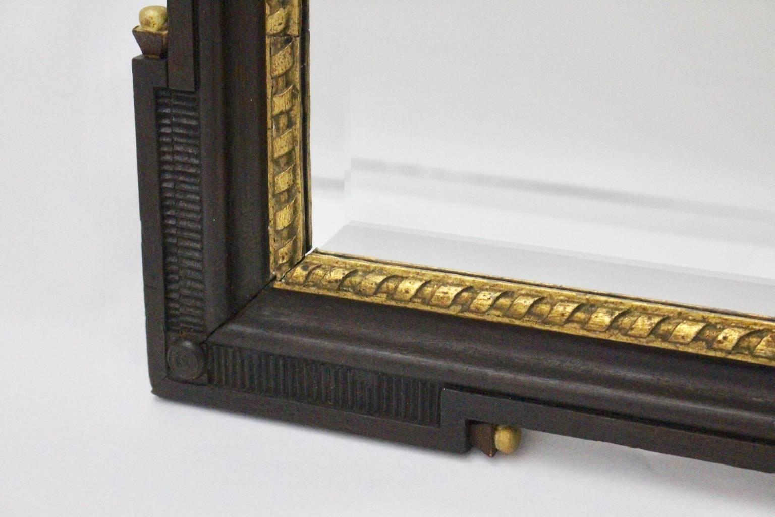 Antique Wall Mirror Rectangular Oak Wood Golden Louis Seize circa 1780, Austria In Good Condition For Sale In Vienna, AT