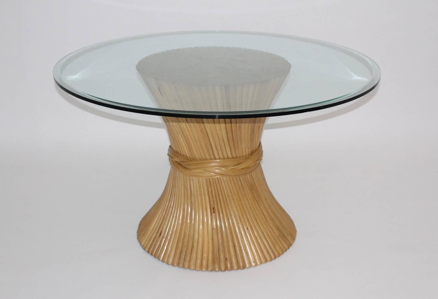 Mid-Century Modern Organic Vintage Bamboo Dining Table Sheaf of Wheat Mc Guire c 1970  For Sale