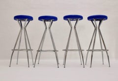 Mid Century Modern Vintage Four Blue Barstools 1950s Austria