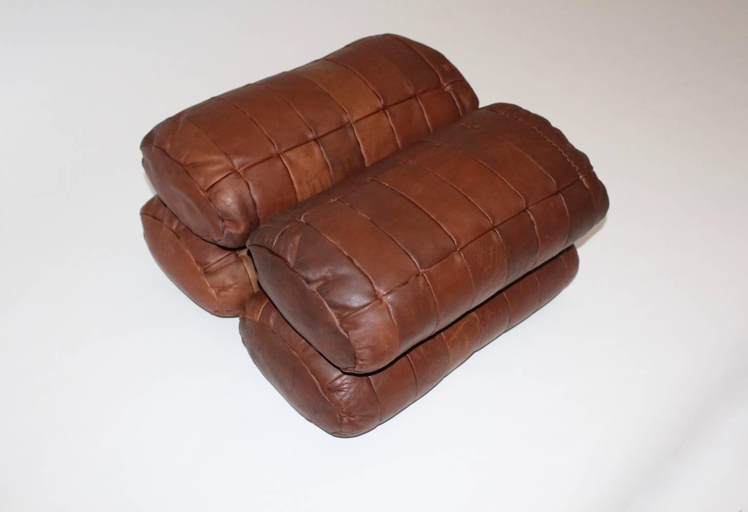 Mid-Century Modern  De Sede Cognac Leather Pillows, 1970s, Switzerland Set of Four