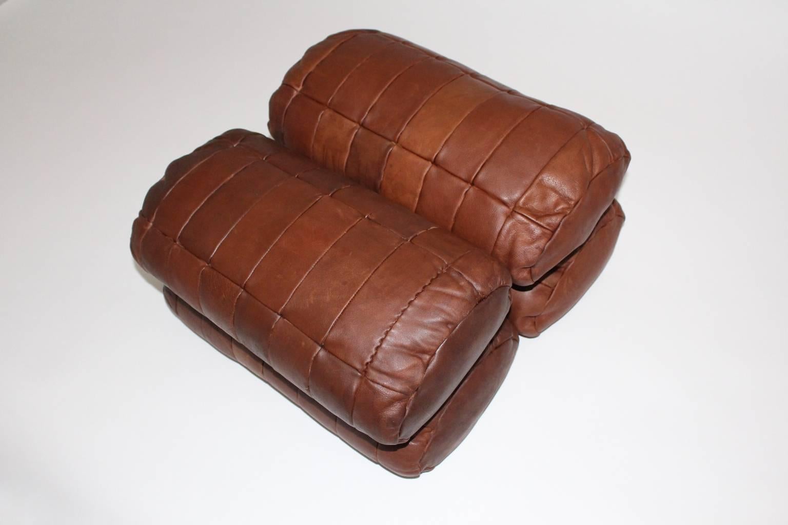 De Sede Cognac Leather Pillows, 1970s, Switzerland Set of Four In Good Condition In Vienna, AT