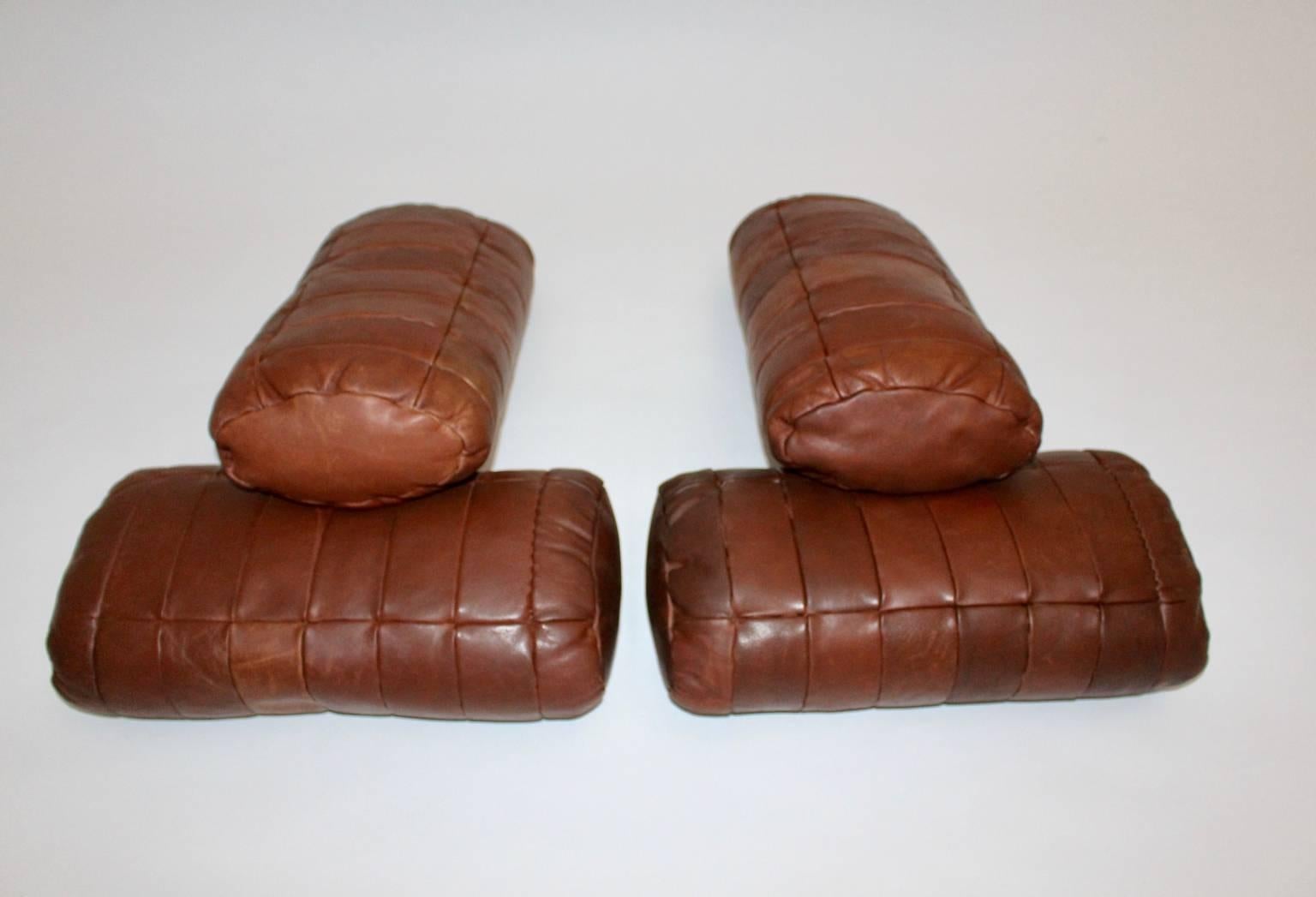  De Sede Cognac Leather Pillows, 1970s, Switzerland Set of Four 1