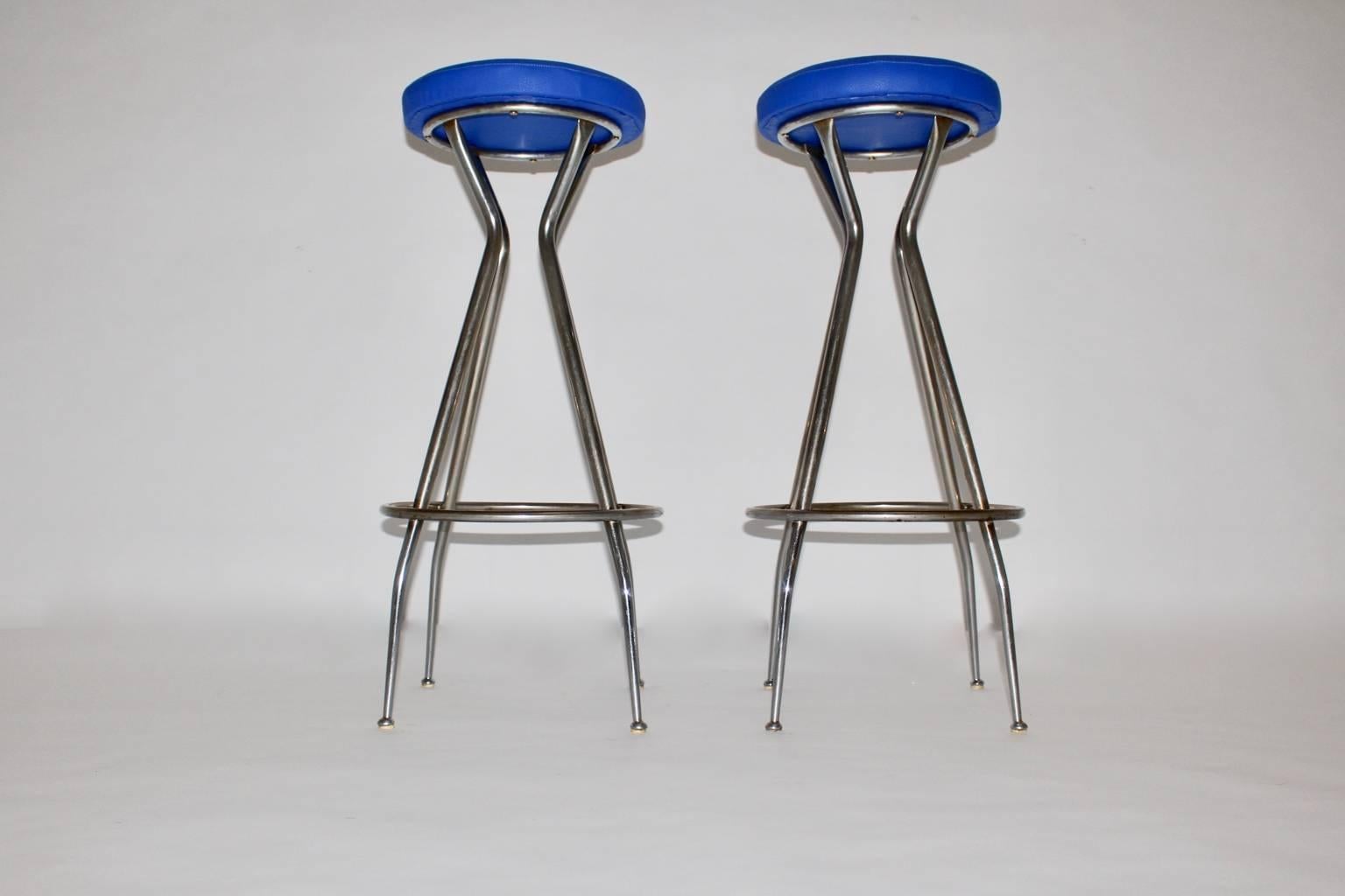 blue metal bar stools