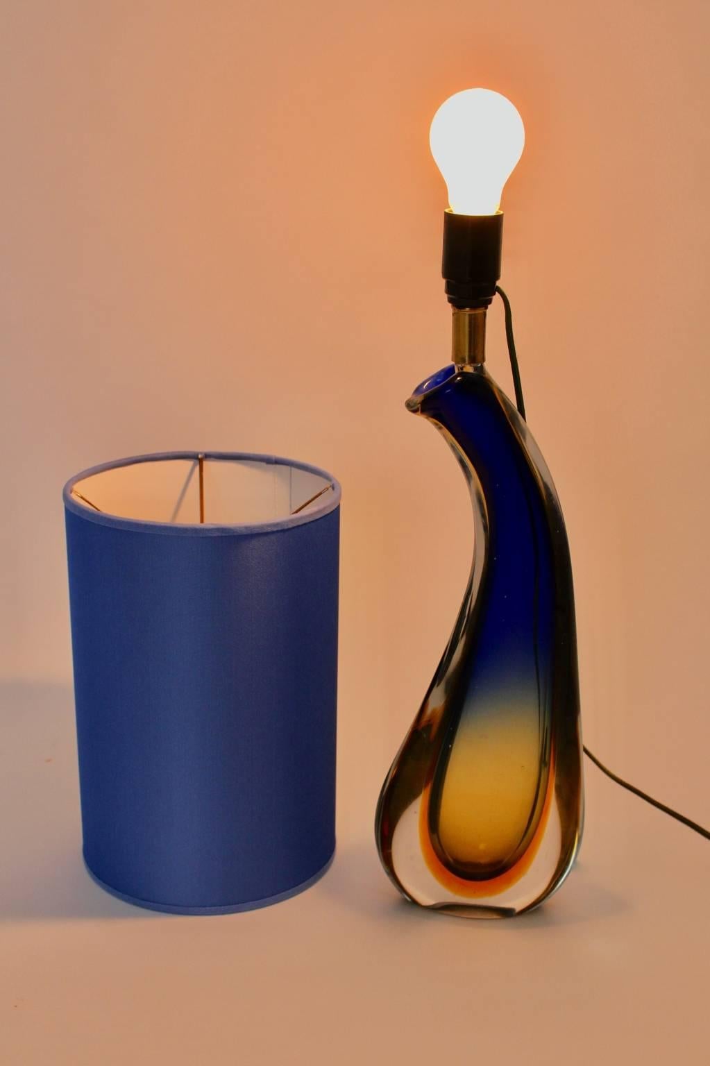 Mid Century Modern Blue Glass Vintage Table Lamp by Flavio Poli, 1950s