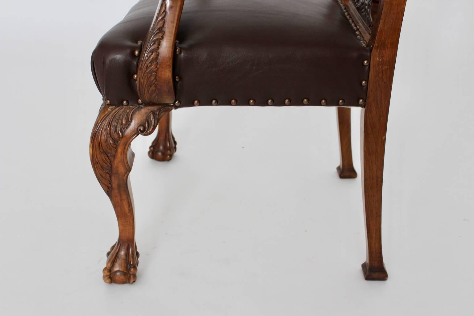 Art Deco Walnut Vintage Chippendale Style Armchair, circa 1920 For Sale 1