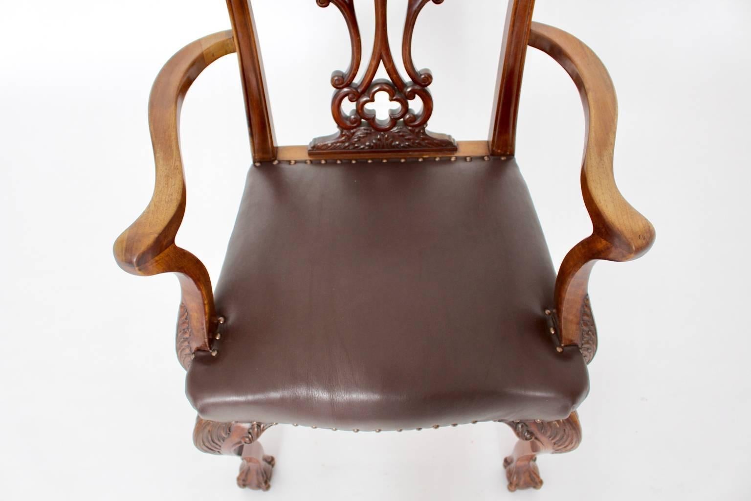 Art Deco Walnut Vintage Chippendale Style Armchair, circa 1920 For Sale 1