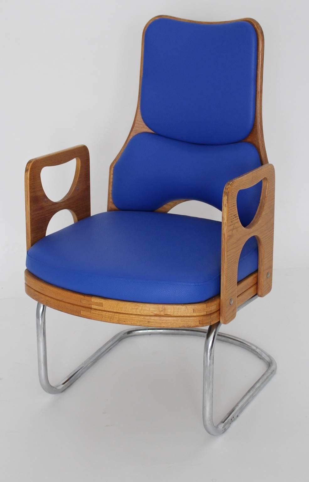 Space Age Blue Vintage Teak Armchair or Lounge Chair 1960s In Good Condition For Sale In Vienna, AT