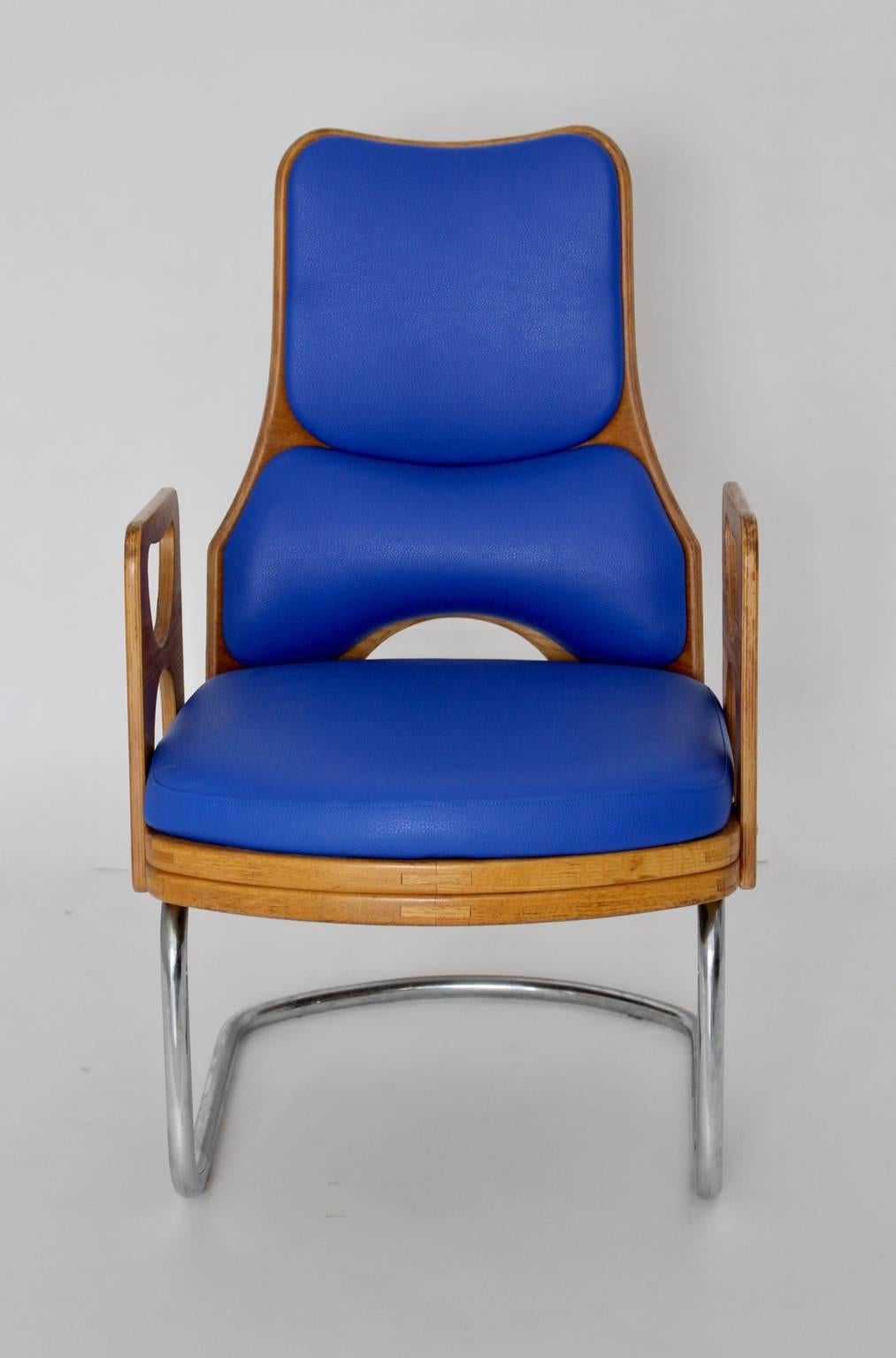 20th Century Space Age Blue Vintage Teak Armchair or Lounge Chair 1960s For Sale