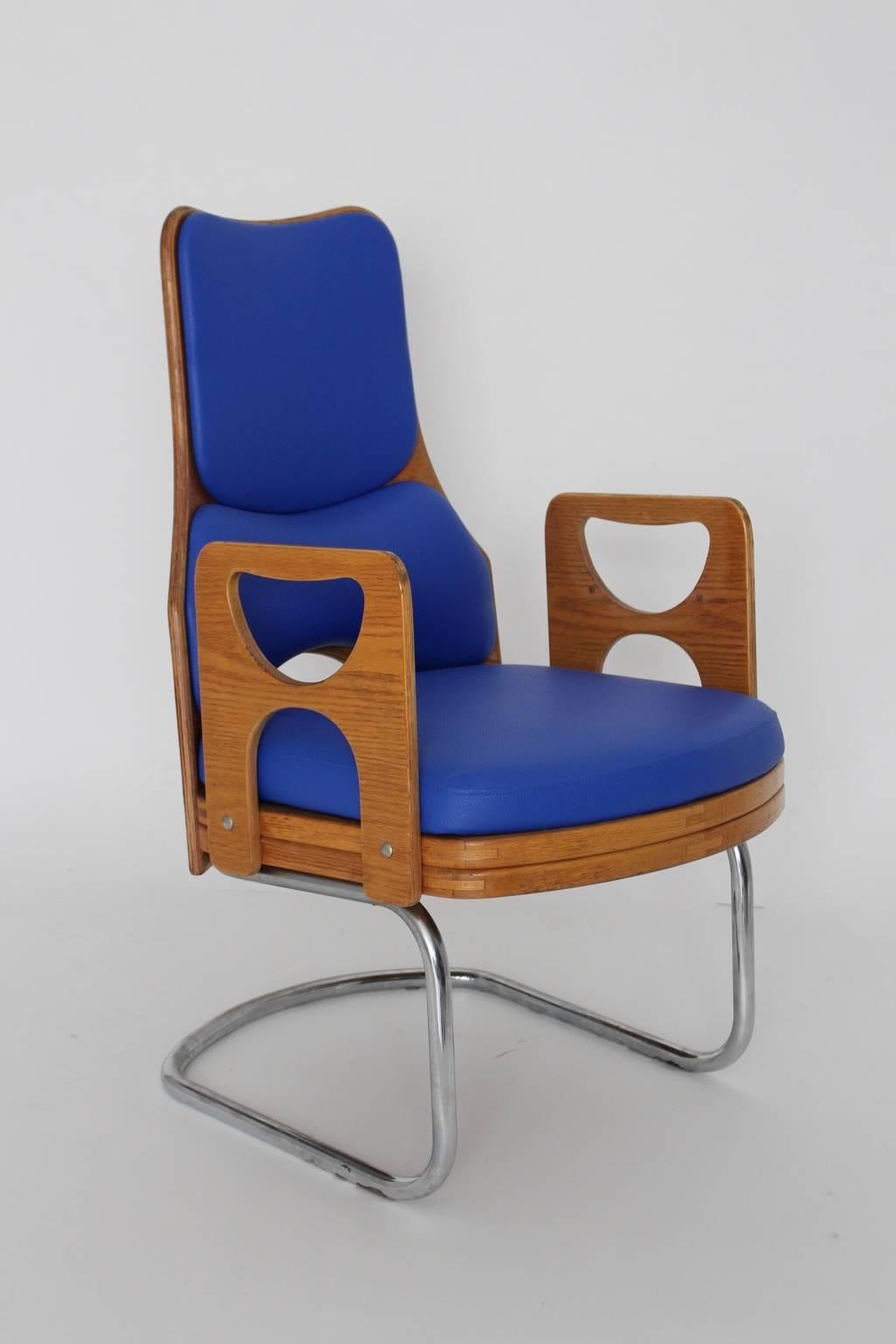 Metal Space Age Blue Vintage Teak Armchair or Lounge Chair 1960s For Sale