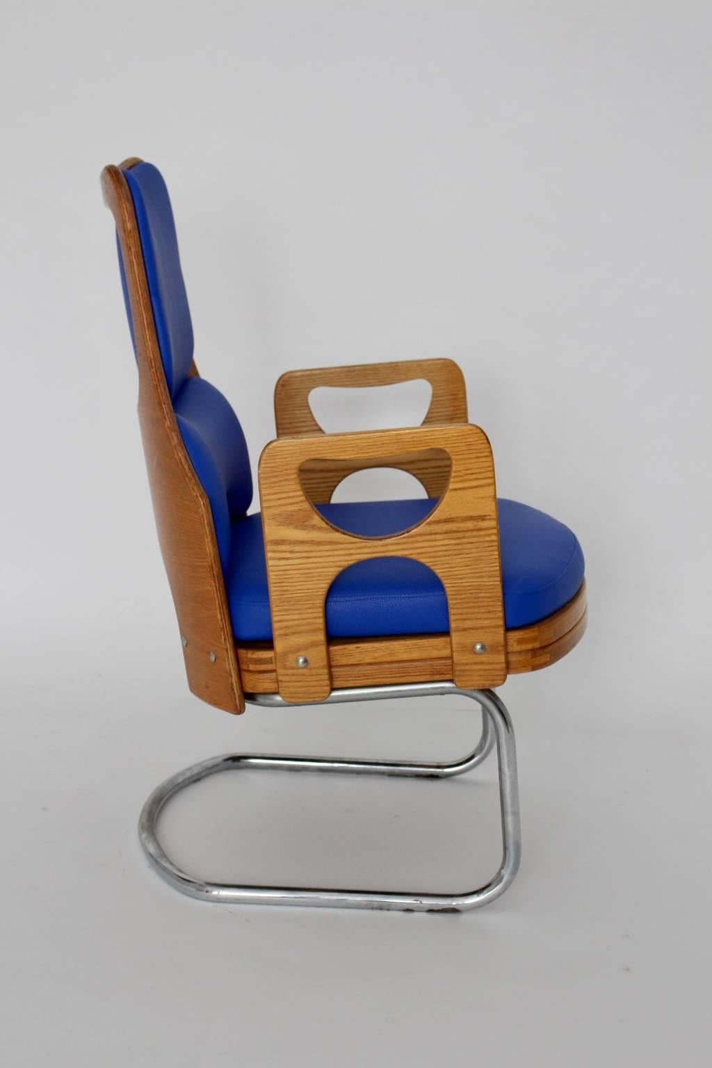 Space Age Blue Vintage Teak Armchair or Lounge Chair 1960s For Sale 1