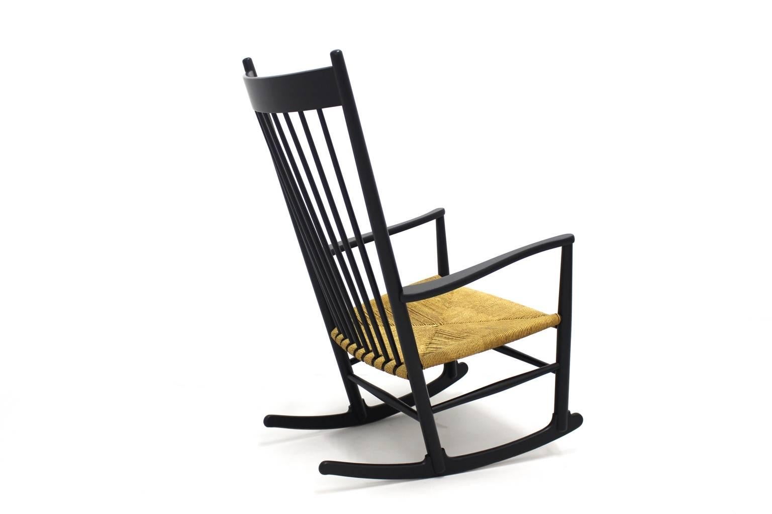 Mid-Century Modern Mid Century Modern Black Rocking Chair J 16 by Hans Wegner, Denmark, 1944