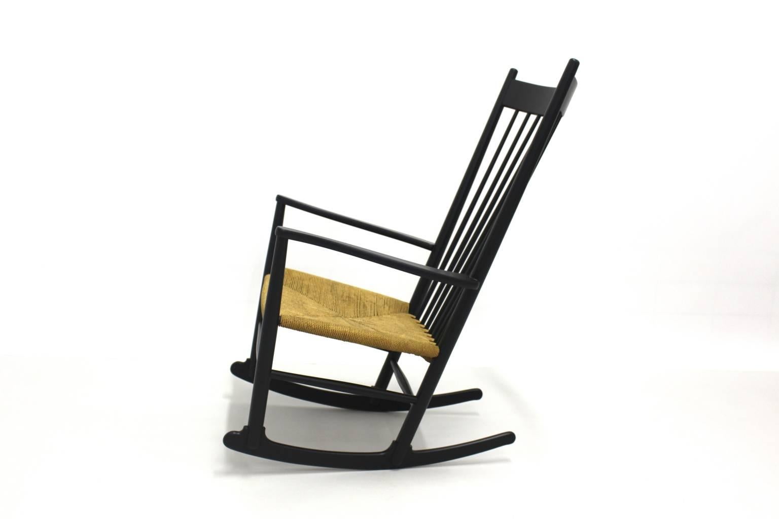 20th Century Mid Century Modern Black Rocking Chair J 16 by Hans Wegner, Denmark, 1944