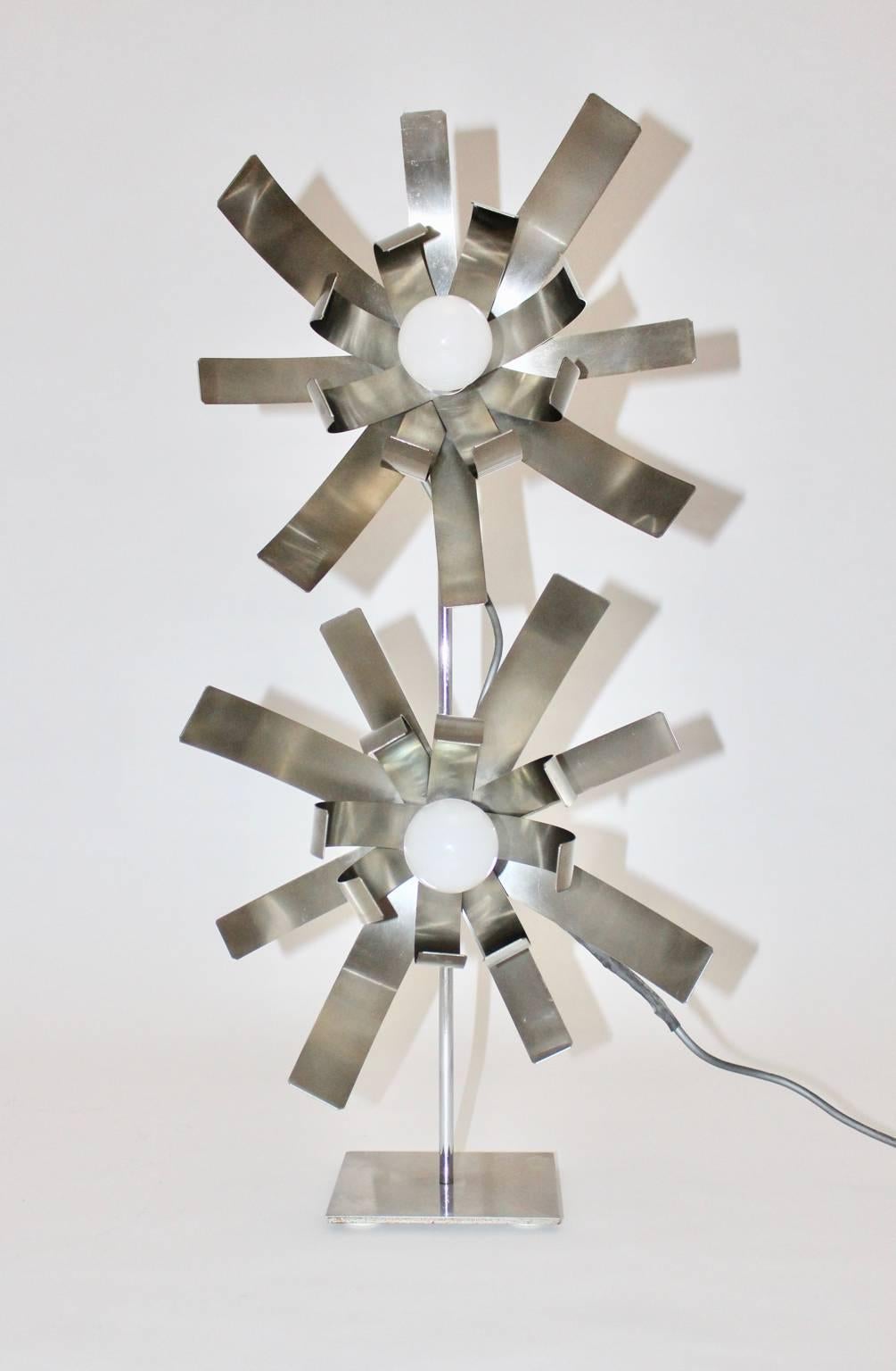 French Space Age Stainless Steel Vintage Table Lamp Floor Lamp Michel Boyer 1970s For Sale