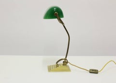 Jugendstil Brass Horax Vintage Table Lamp with Green Glass Shade, circa 1910
