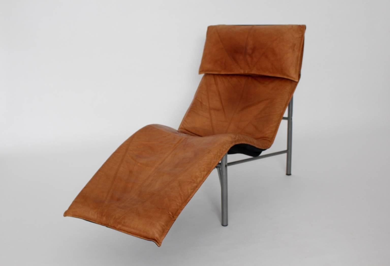 European Cognac Leather Chaise Longue by Tord Bjorklund, 1970, Sweden